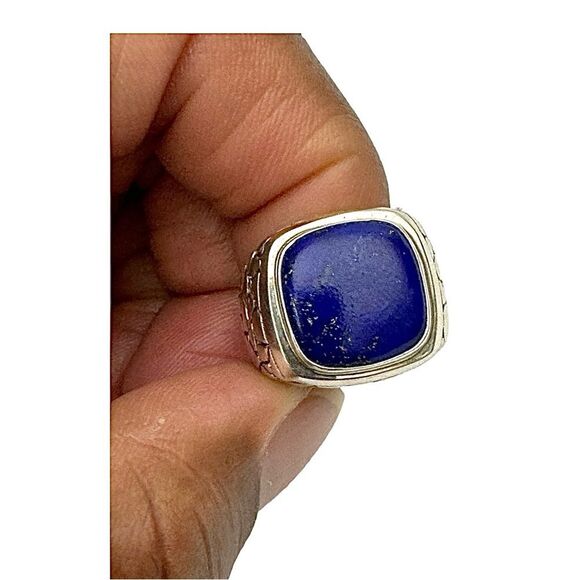 Samuel B Biru Ring Pebble Design Ring With Cushion Cut Lapis Ring Size 9 EUC - Picture 5 of 5